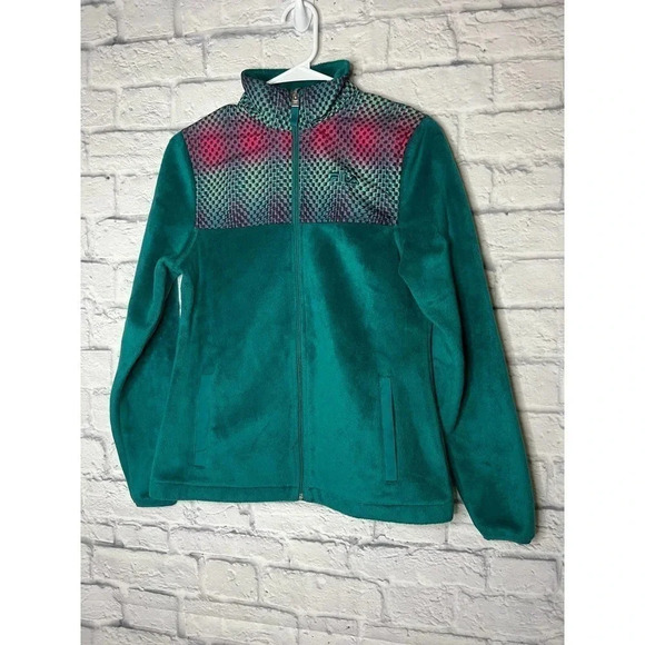 FILA Sport Fleece Faux Fur Turquoise Green Zip Up Jacket Sz XS - Picture 2 of 9
